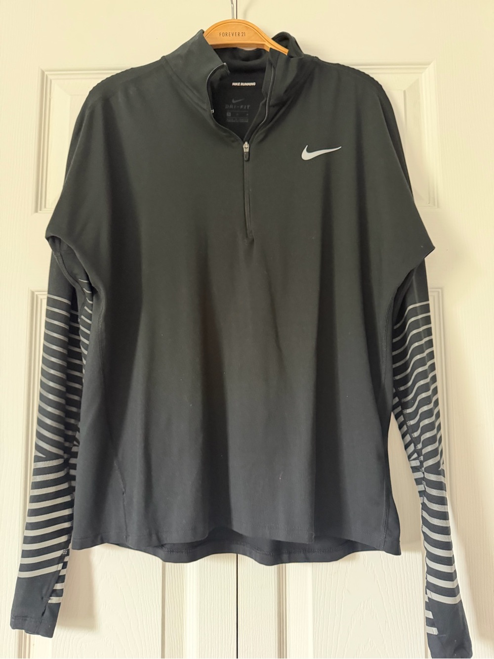 Nike Black Layered-Look Quarter Zip Pullover with Striped Sleeves